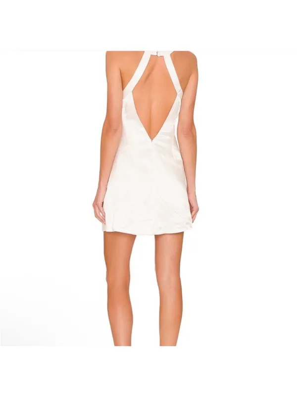 NWT For Love and Lemons Lucy White Satin Open Back Mini Dress size M - Image 5