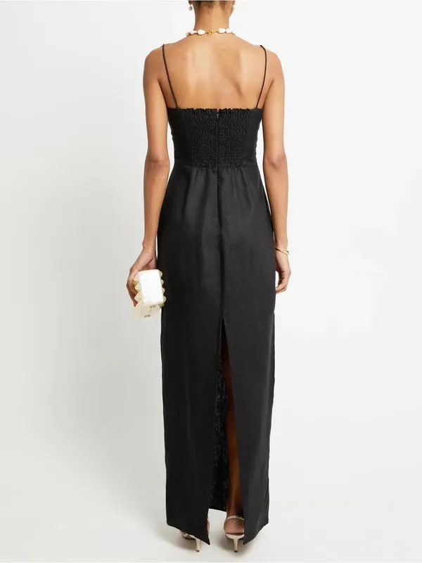 NWT o.p.t Adeline Linen Dress size 10 black linen few moda maxi - Image 2