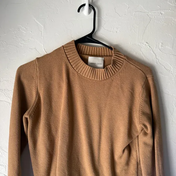 Anna Dani‎ Womens Tan Ribbed Crew Neck Long Sleeve Cropped Sweater M Preppy - Image 2