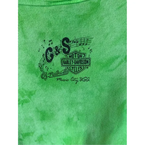 Vintage Harley Davidson Chicks Rule Lime Green Tie Dye Baby Tee - Image 5