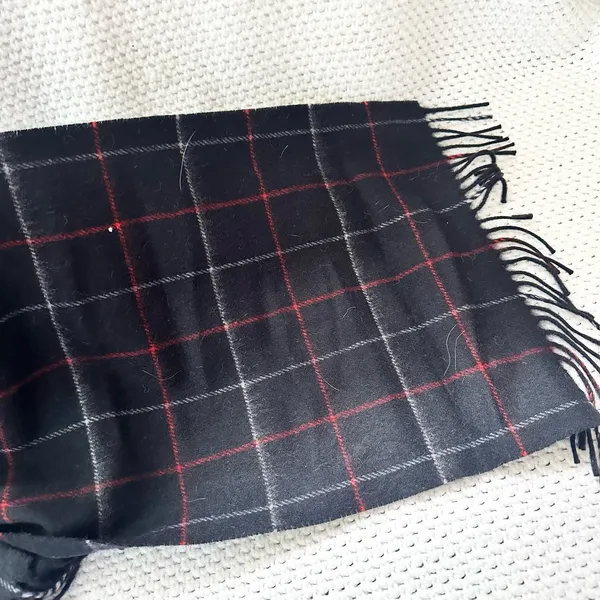 Burberry Vintage Blue Red White Nova Check Plaid Grid Cashmere Long Fringe Scarf - Image 8