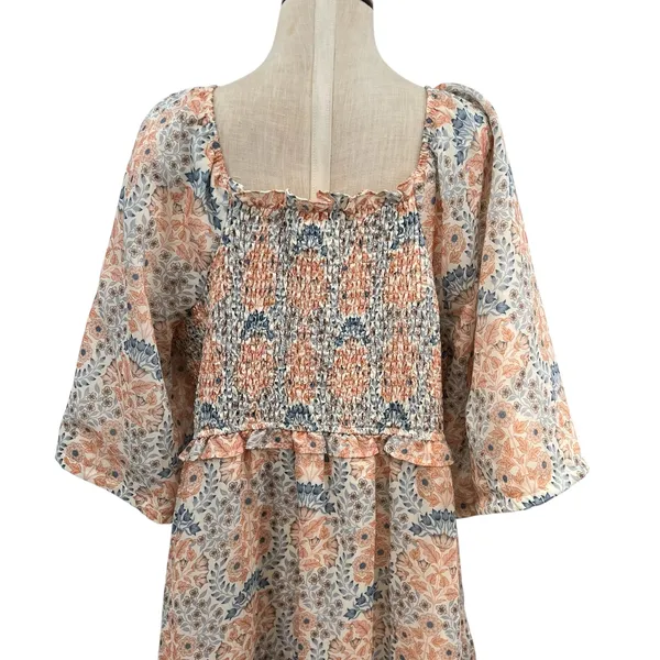 Ivy City Co. Nora Maxi Dress Floral Print Smocked Orange Blue‎ Plus Size 1X - Image 13
