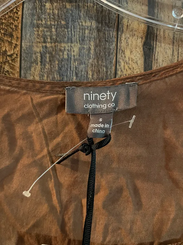 NWT Ninety long sleeves blouse charcoal brown size small (A) - Image 3