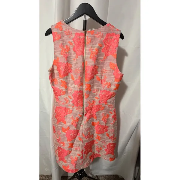 Antonio Melani Pink Orange Floral Brocade Sheath Dress V-Neck Size 10 - Image 3