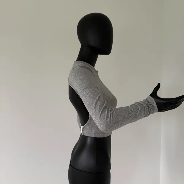 Gym Top Crop Top Long Sleeve Tee Round Neck Cropped Fitted Blouse Shirt Sport Top - Image 2