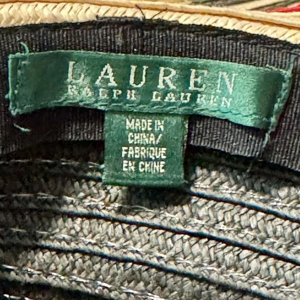 Lauren Ralph Lauren Large Black, Red, and Cream Striped Straw Hat - Image 5