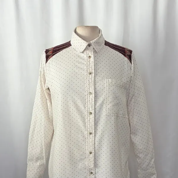 FREE PEOPLE Mixed Media Sage Buttondown Shirt Wool Western Polka Dot‎ Medium - Image 3