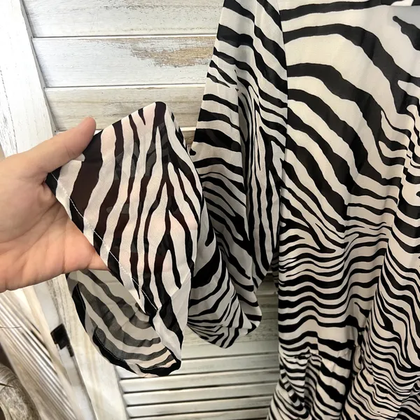 PRINCESS POLLY Women's 10 Marty Long Sleeve Faux Wrap Mini Dress Zebra Belted - Image 10