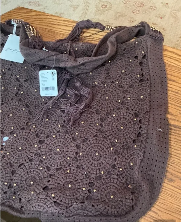Free People Sunrise To Sunset Crochet Tote in Brown Pattern NWT $98R - Image 8