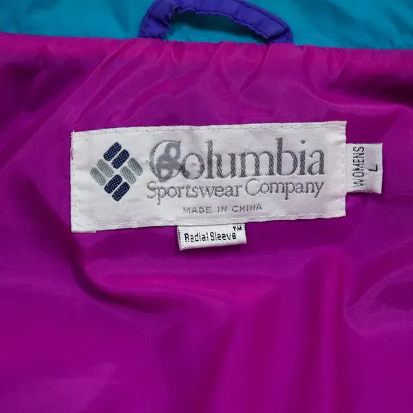 Vintage 90s Columbia Windbreaker Jacket‎ Womens L Teal Purple Radial Sleeve - Image 4