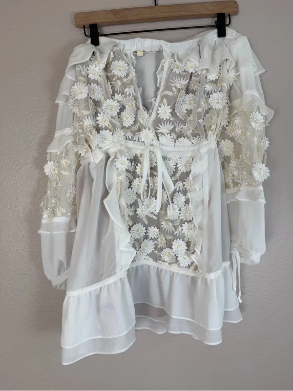 For Love & Lemons Bridal Carolina Daisy Off The Shoulder Mini Dress size Medium - Image 9