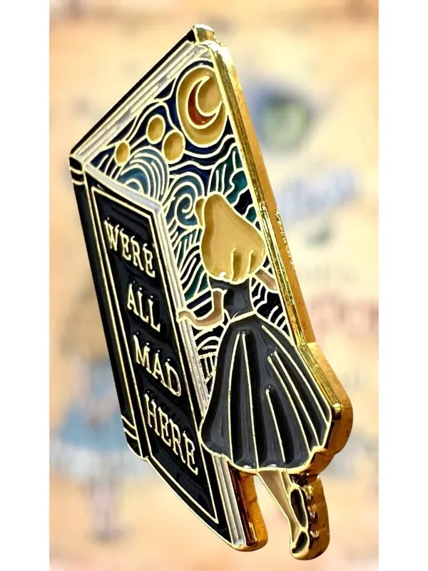 Alice in Wonderland Pin We’re All Mad Here Book Design Starry Night Rabbit Hole - Image 10