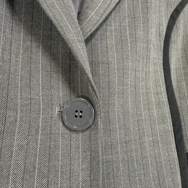 Jessica McClintock 8 Pinstripe Grey Blazer Black Trim Tailored Office Career Y2K - Image 4