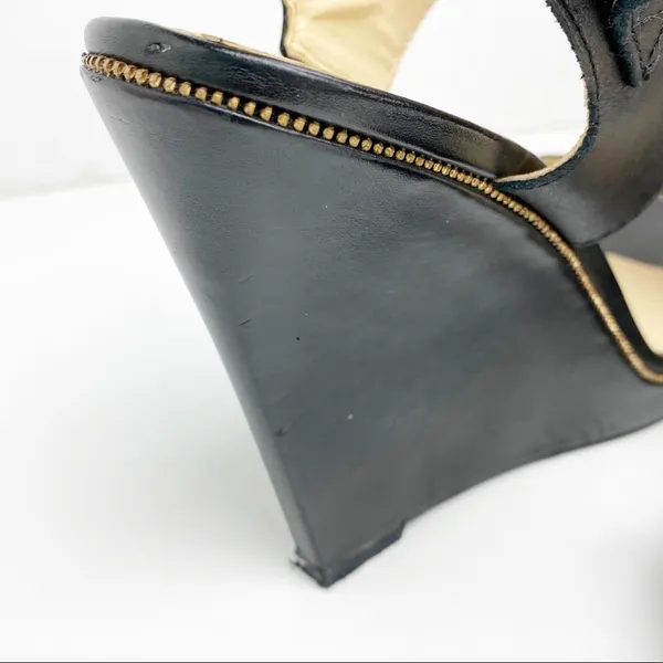 GUESS Jasminn Leather Upper Black Open Toe Wedge Sandals 8.5 Wedding Brunch - Image 11