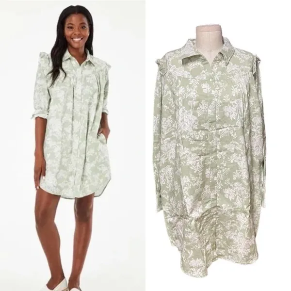 Roller Rabbit Caxias Darya Dress Sage Green White‎ Floral Size Medium - Image 2