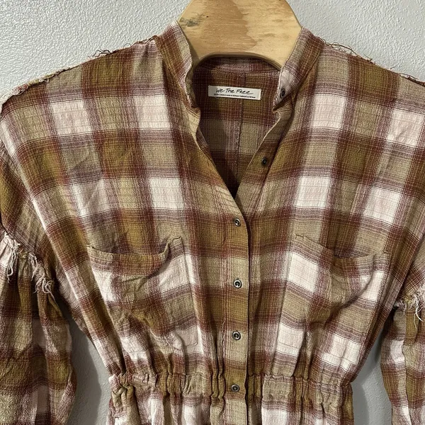 We The Free People Dress Women's XS By The Way Plaid‎ Mini Tunic Button Pockets - Image 3