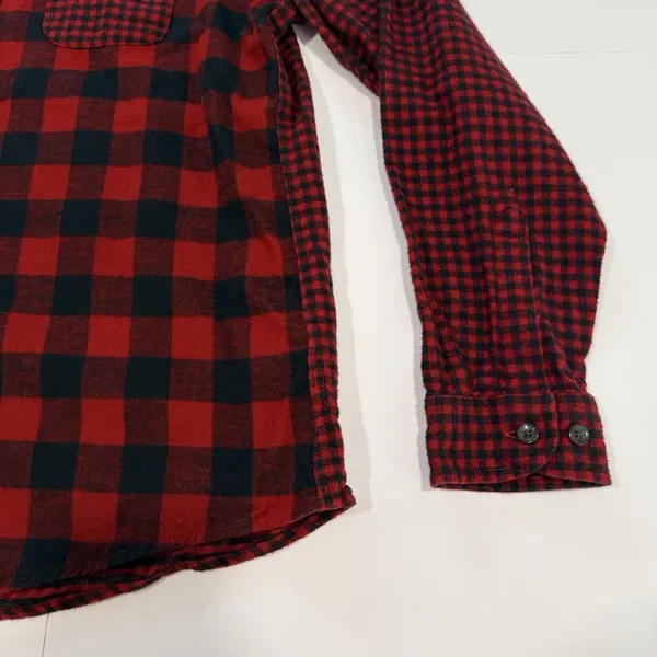 LL Bean Red/Black Scotch Plaid Cotton Flannel Button Shirt Relaxed Fit LARGE - Image 7