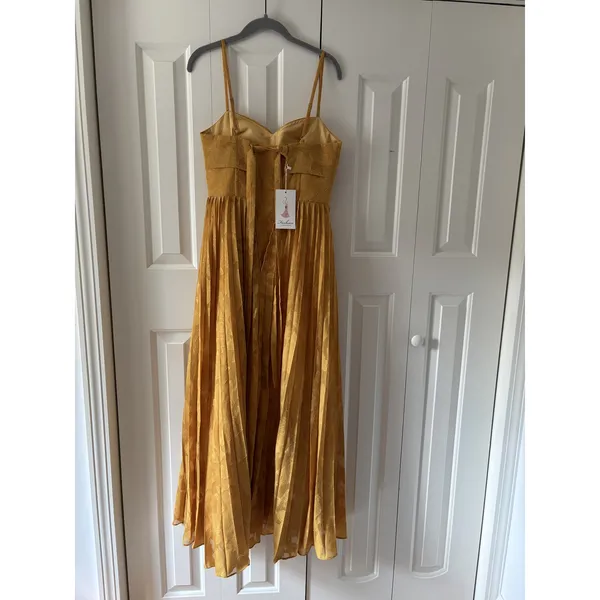 Yellow Pleated Midi Dress with Adjustable Straps Sz 7 - Image 8