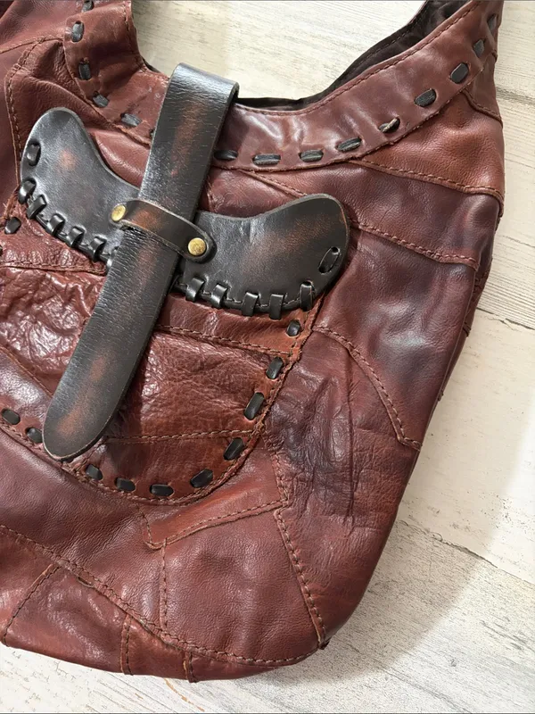 Lucky Brand Distressed Brown Leather Shoulder Hobo Vintage - Image 3