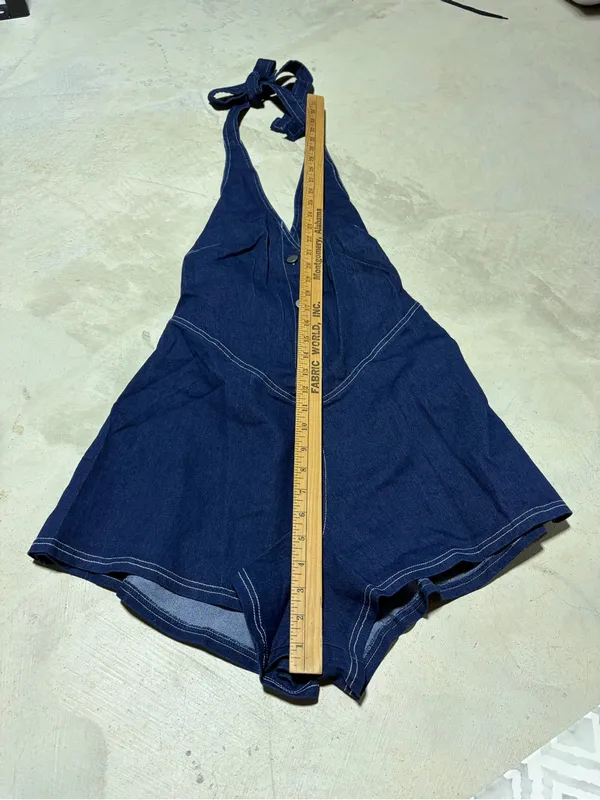 Selfie Leslie NWT Glowing halter neck Dark Blue Denim Romper XS MSRP$90 - Image 7