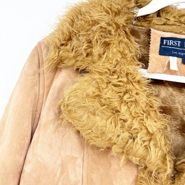 First Line Womens Y2K Tan Faux Suede Embroidered Penny Lane Faux Fur Jacket M‎ - Image 3