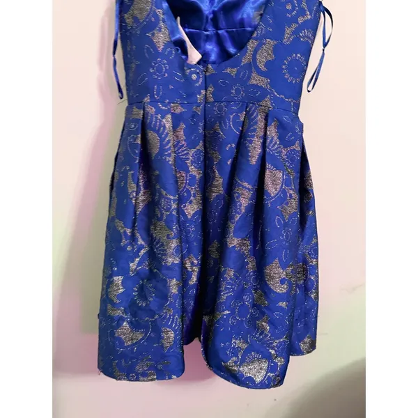 Allure Bridals Bridesmaids Navy Blue Brocade Fit Flare Pleated Dress Size‎ 14 - Image 5