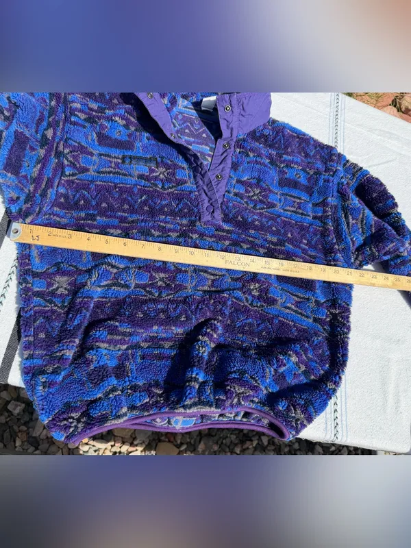 Vintage Columbia 90s Teddy Fleece Jacket M Purple Blue Geometric Made USA Retro! - Image 4