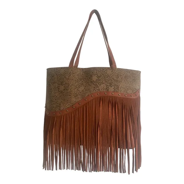 Catchfly Studio Trenditions‎ Western Style Asymmetrical Tooled Yoke Tote Bag - Image 4