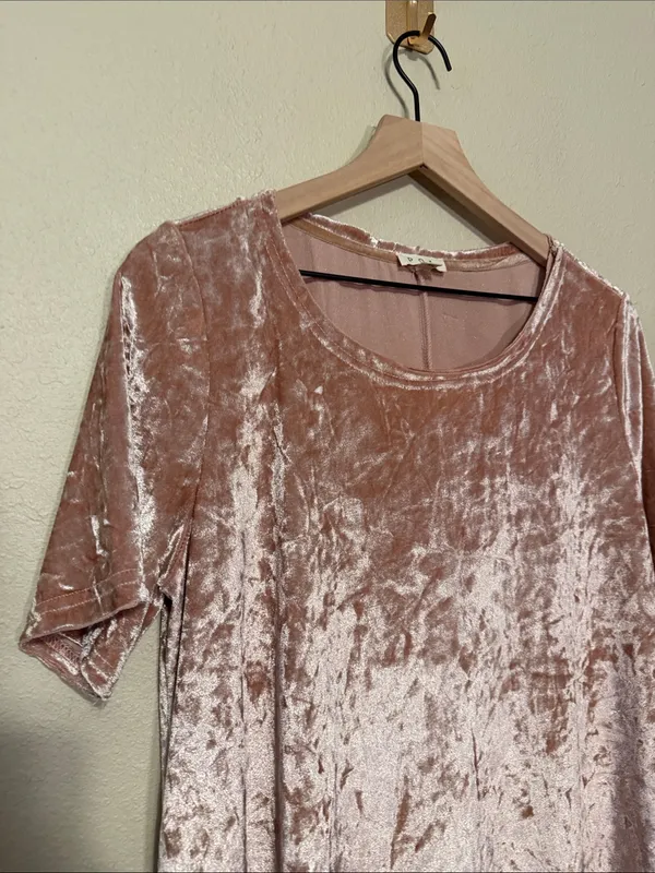 Pol Crushed Velvet Short Sleeve Shift Dress Size Large Blush Pink - Image 3
