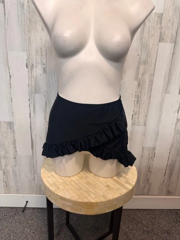 Ruffle Hem Wrap Swim Skirt Womens S Solid Black High Rise Bikini Cover Up - Image 4
