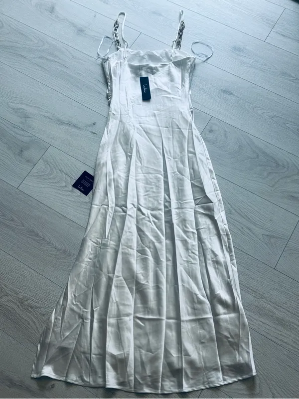 Lulu's White Satin Chain Strap,Slip Midi with Side Slit Size Medium - Image 6