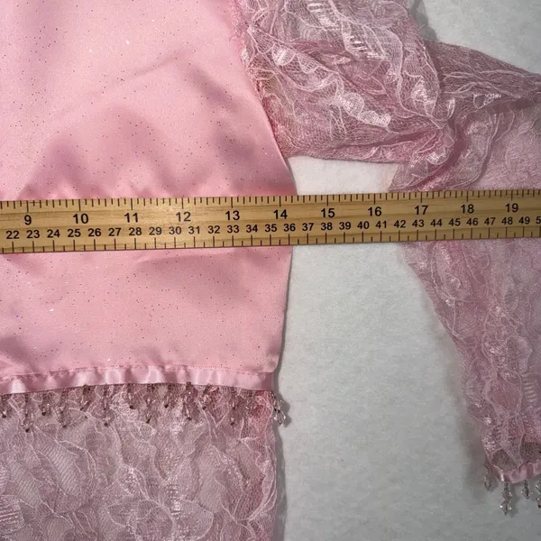 Vietnamese Ao Dai Women Small Pink Lace Beaded Floral Formal Tunic Only - Image 5