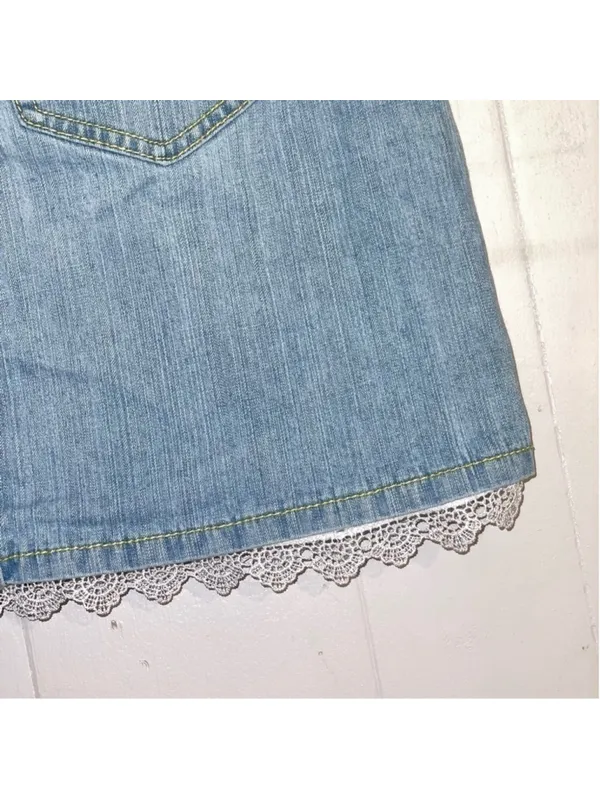 Tommy Hilfiger Y2K Low Rise Lace Trim Denim Mini Skirt Size 4 - Image 4