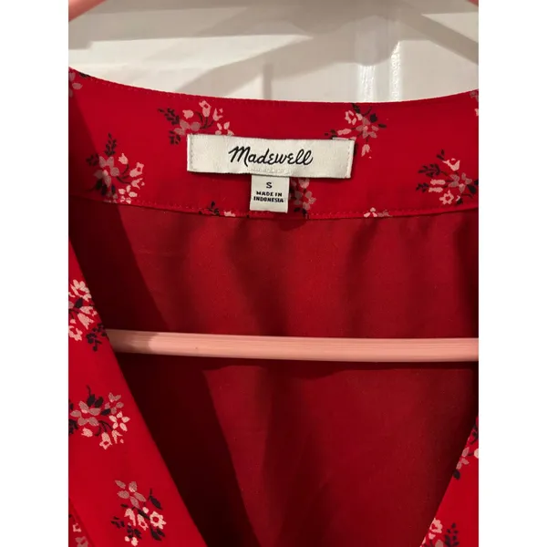 Madewell Floral Print‎ Peplum Top Blouse V-Neck Long Sleeve Red Small - Image 2