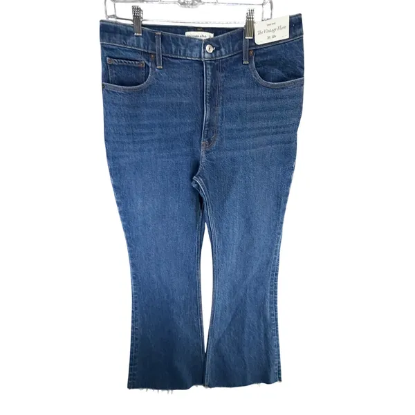 Abercrombie & Fitch The Vintage Flare Jeans Womens 31‎ Blue High Rise Raw Hem - Image 2