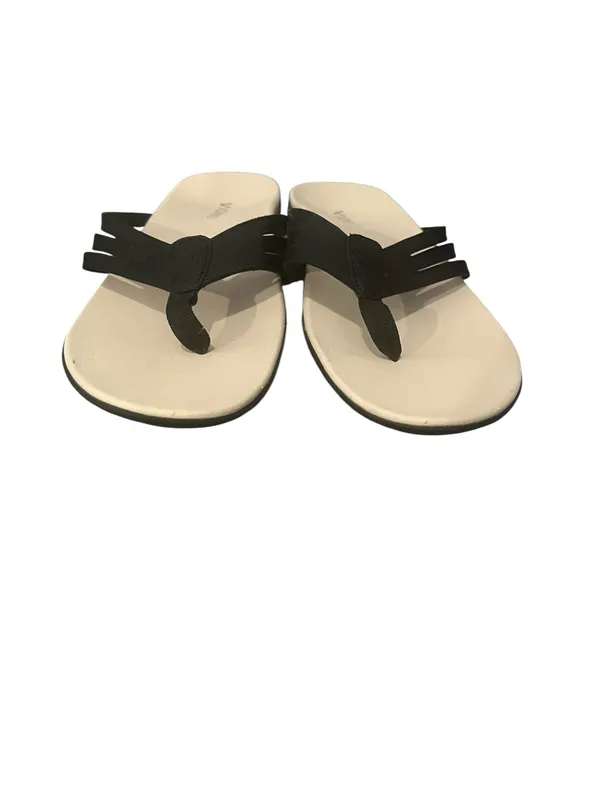 Vionic Alta Toe Post Sandals Black Leather Cream Thong Comfort Shoes 8.5M - Image 5
