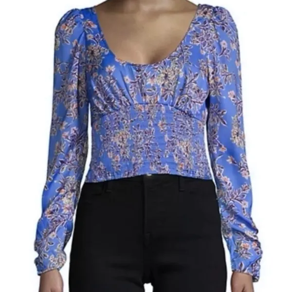 EUC Free People Santiago Boho Top Periwinkle Floral Size Small - Image 2