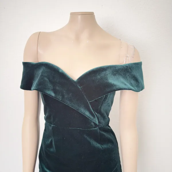 [Bardot] Emerald Green Velvet Off The Shoulder Bella Sheath Midi Dress Small 6 - Image 4