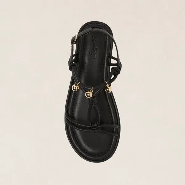 Universal Thread Black Strappy Flat Sandals Gold Bead Detail Ankle Strap 6.5‎ - Image 4
