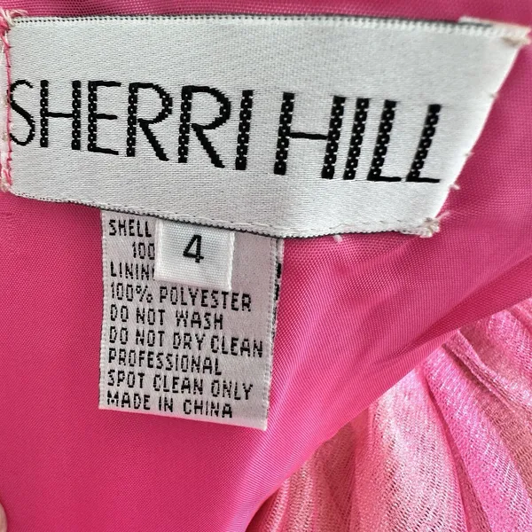 Sherri Hill Y2K VTG Bright Pink Floral Silk Tulle Tutu Prom Dress Size 4 - Image 3