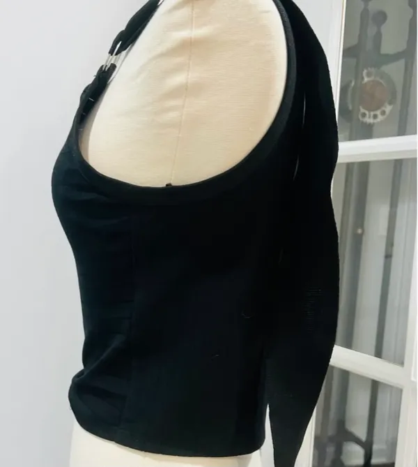 Zara Black Ribbed Square Neck Tank Top with Silver O-Ring Straps - Image 5