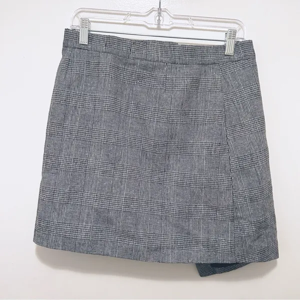 Sage The Label Button Front Asymmetrical Skirt Grey‎ Plaid XL NWT - Image 4