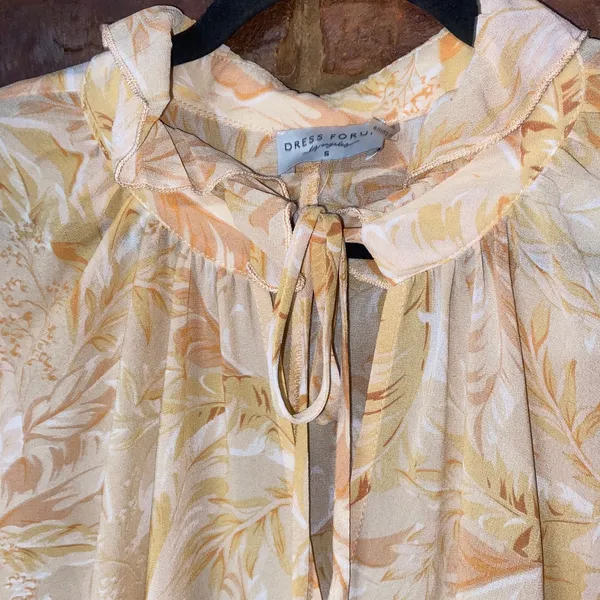 Dress Forum Beige Tan Floral Long Sleeve Tiered Maxi Dress Women's Size Small - Image 4