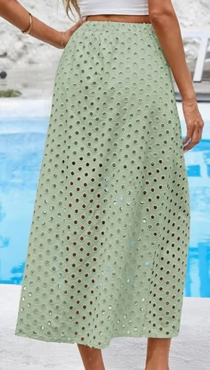 Amazon Long Cotton Eyelet Beach Maxi Skirt for Women - Image 3