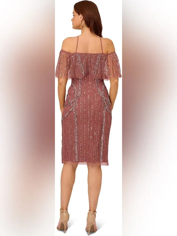 NWT Adrianna Papell Beaded Off Shoulder Midi Dress – Plum – 6 - Image 3