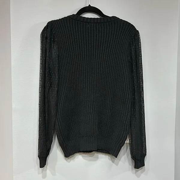 Blu Pepper sheer balloon sleeve Swiss‎ dot black sweater size L BIN E NEW - Image 4
