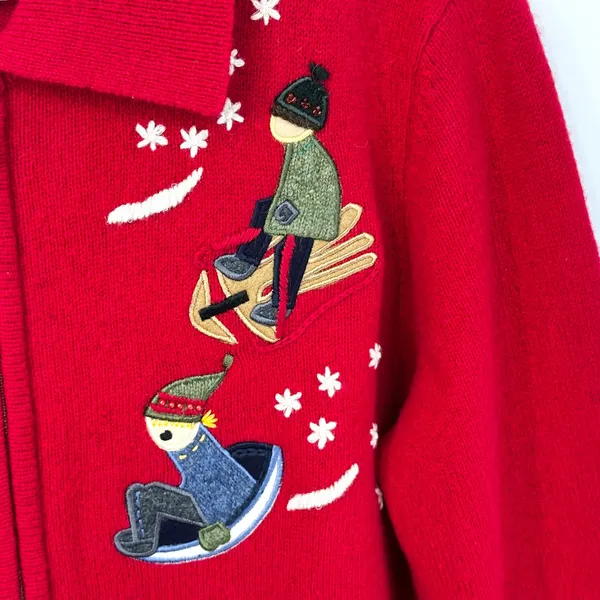 Jones NY Small Chrismtas Sweater Wool Cardigan Novelty Holiday Ugly‎ Red 1705 - Image 7