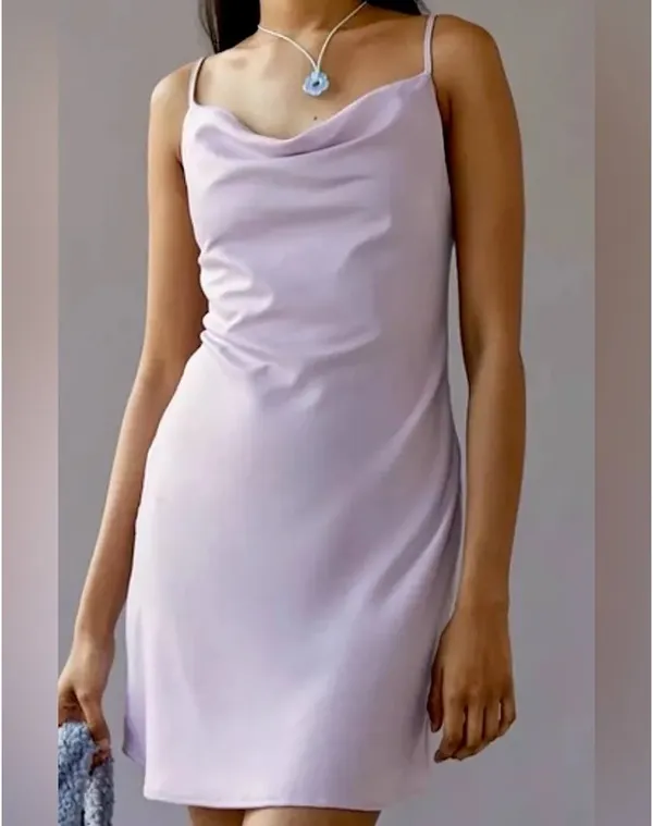 Urban Outfitters Lilac Satin Cowl Neck Slip Mini Dress - Image 2