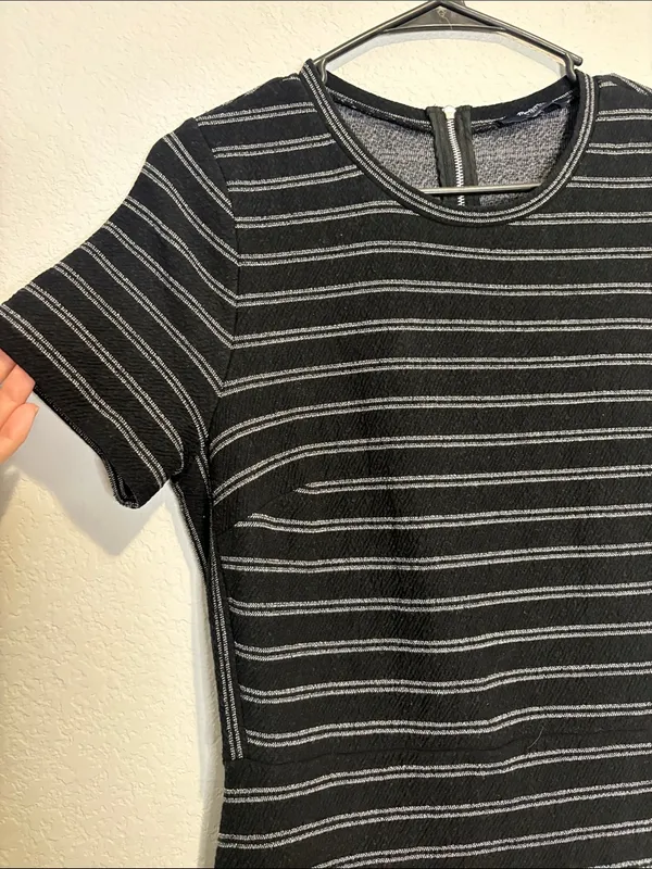 Madewell Black Striped Short-Sleeve Mini Dress Large - Image 4