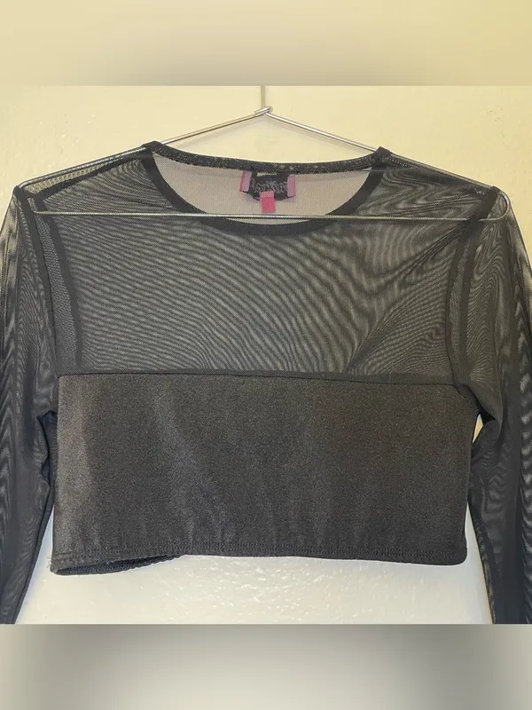 Edikted Black Night Out Sheer Crop Top‎ Size XS - Image 10